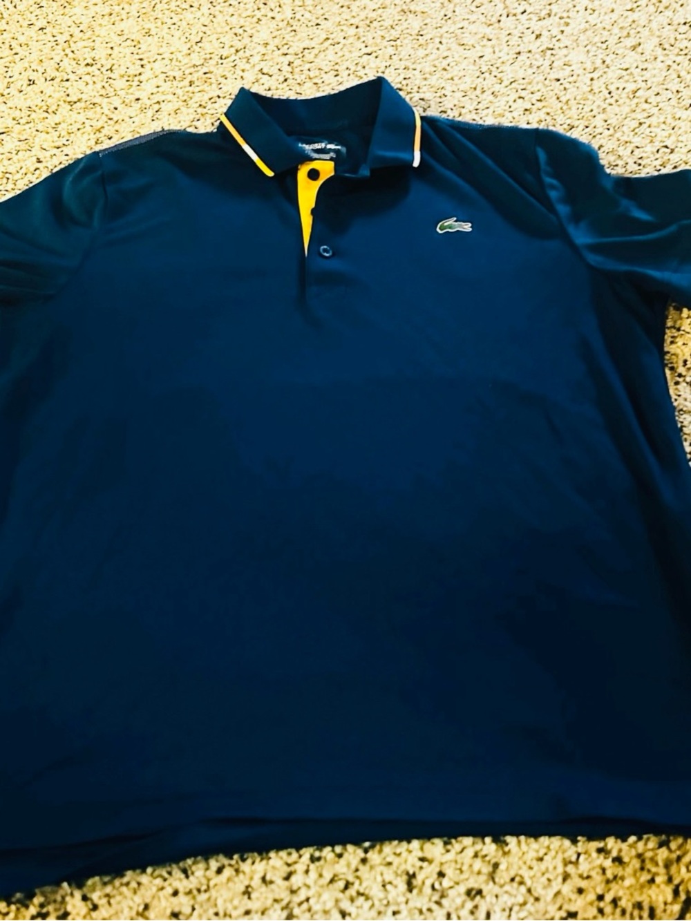 Lacoste Men's Dark Blue Polo with Yellow Accents